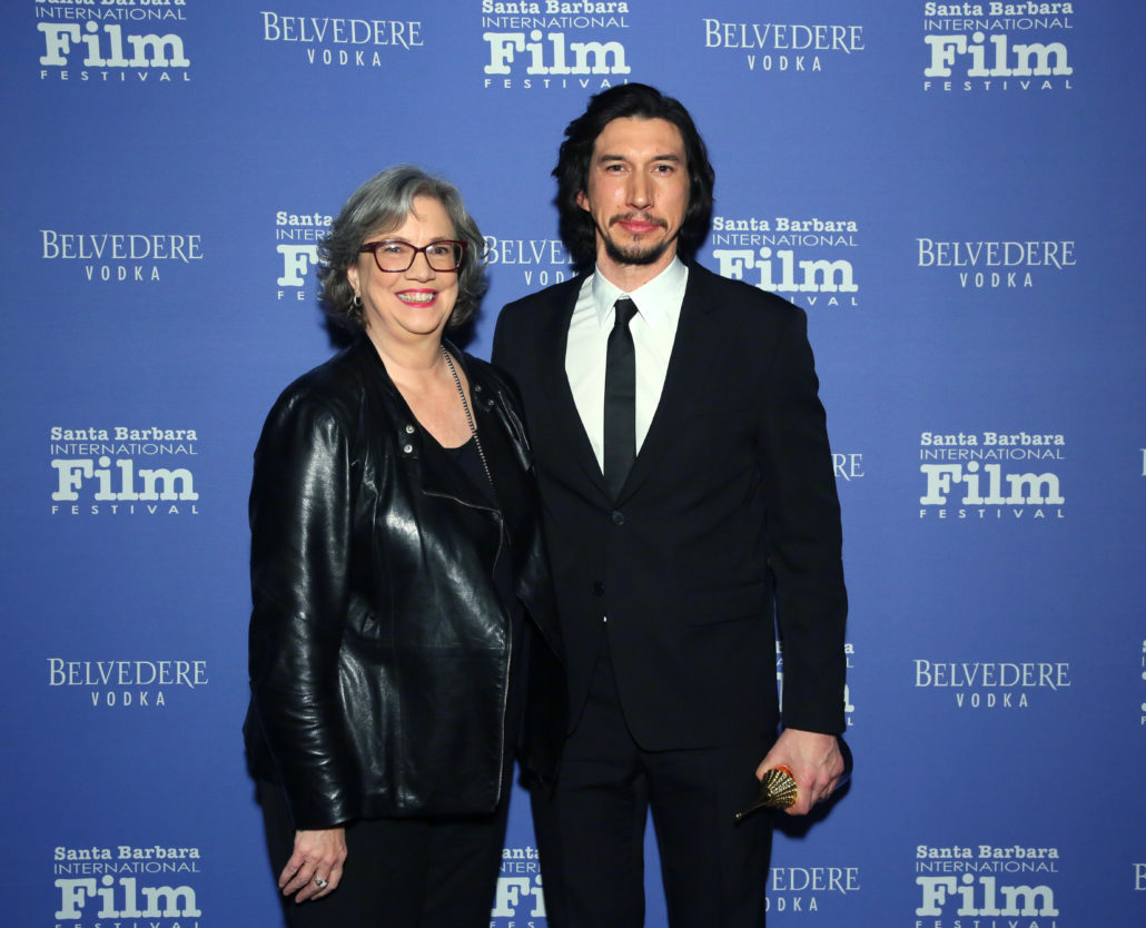SANTA BARBARA, CALIFORNIA - JANUARY 17: Adam Driver (R) and Anne Thompson attend the Outstanding Performers Of The Year Award Honoring Scarlett Johansson And Adam Driver Presented by Belvedere Vodka during the 35th Santa Barbara International Film Festival at Arlington Theatreon January 17, 2020 in Santa Barbara, California. (Photo by Rebecca Sapp/Getty Images for SBIFF)